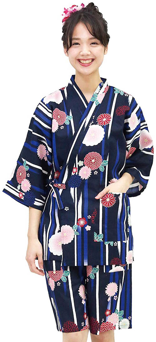 Nishiki【日本代購】和式清涼居家服 睡衣 上下套裝 棉100%-菊に矢絣