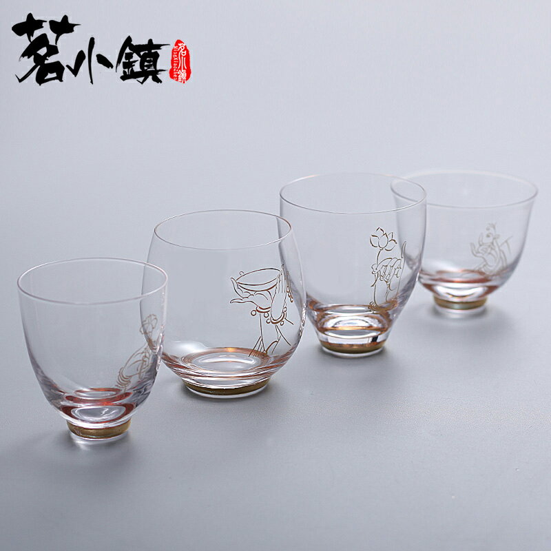 水晶玻璃茶杯耐熱金底品茗杯佛手蓮花個人杯單杯禮品茶具主人杯