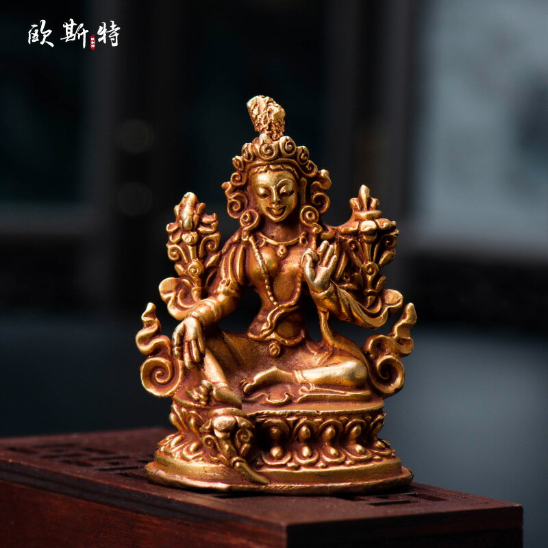 歐斯特 綠度母佛像 尼泊爾銅全鎏金手工密宗隨身佛供奉佛像擺件
