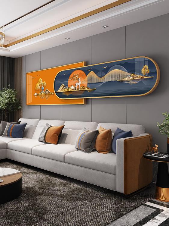 壁畫 新中式疊加畫中畫客廳裝飾畫沙發背景墻掛畫現代簡約輕奢晶瓷壁畫