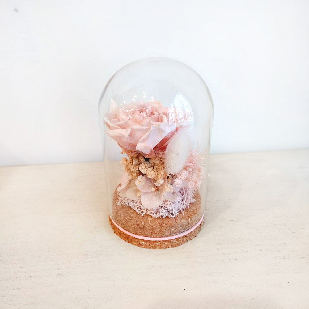 萩蒔花花藝x覓品竹北手作店-乾燥花x永生花創作橢圓玻璃花盅-柔美粉玫瑰 1