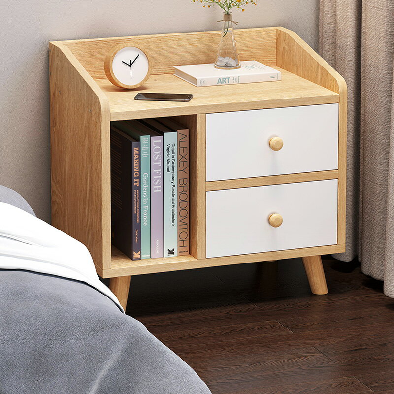 床頭柜臥室簡約現代迷你小型網紅柜子簡易收納柜實木腿床邊儲物柜