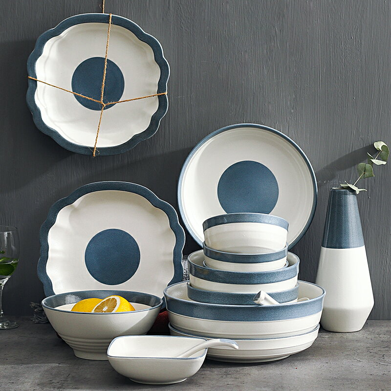 ins北歐碗盤陶瓷碗碟套裝家用餐具套裝碗筷組合吃飯套碗盤子