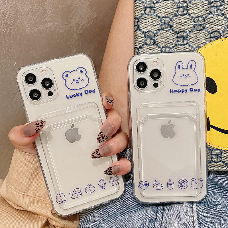 卡通小熊兔子卡套適用iphone12pro max蘋果11手機殼iphonex軟矽膠xsmax情侶xr日韓8plus女7全包防摔套