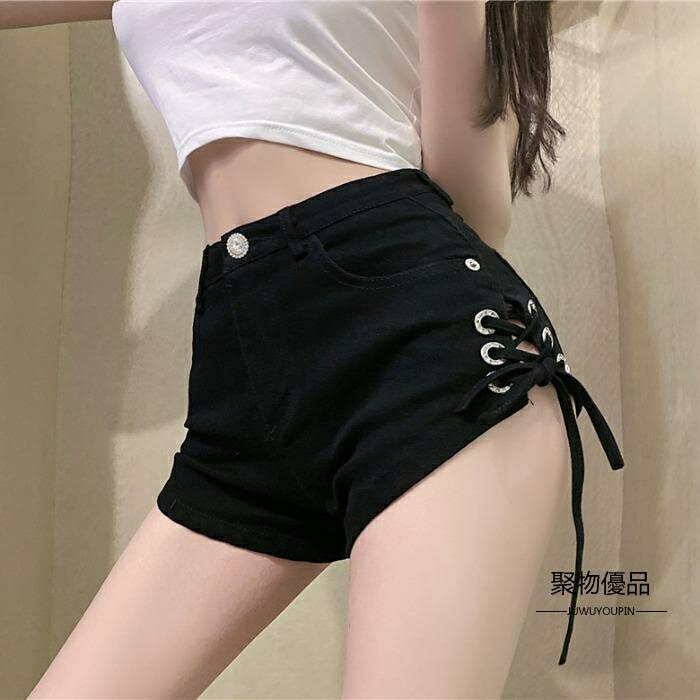 女生牛仔褲推薦，女生牛仔褲推薦-高腰牛仔褲推薦到高腰牛仔褲女夏闊腿綁帶褲子休閒超短褲熱褲【聚物優品】