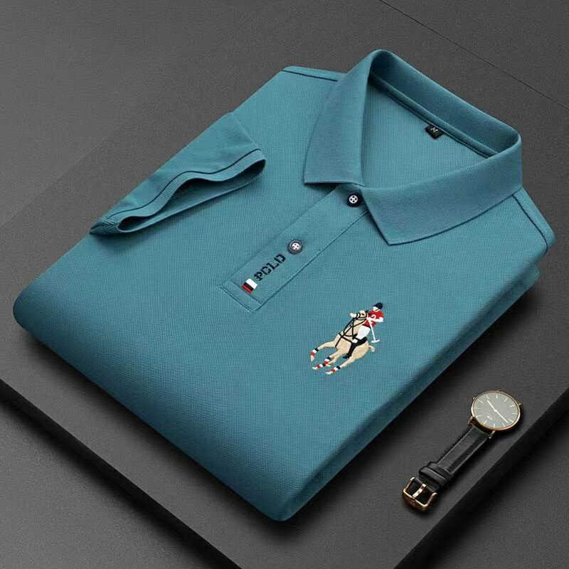 中青年翻領POLO衫|大碼90公斤男上衣|夏季高階短袖衫|男士翻領T恤|寬鬆POLO衫|中青年半袖上衣|繡花打底衫