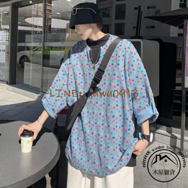 七分袖T恤短袖寬版薄款百搭衣服潮流男裝【木屋雜貨】