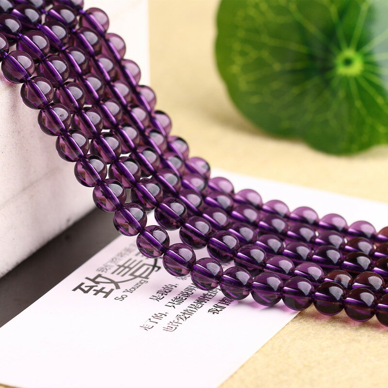 晶檔人造紫水晶6mm散珠子 DIY飾品配件 紫色水晶圓珠半成品批發