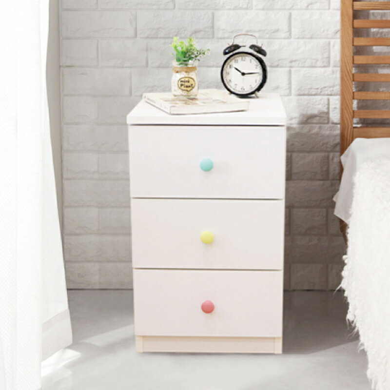 床頭櫃 收納櫃 邊櫃 日系三抽屜床頭櫃(大款)(附插座) 4色 天空樹生活館 0
