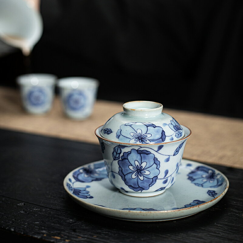 陶福氣 復古青花蓋碗陶瓷功夫茶具三才泡茶杯輕奢敬茶碗禮盒裝