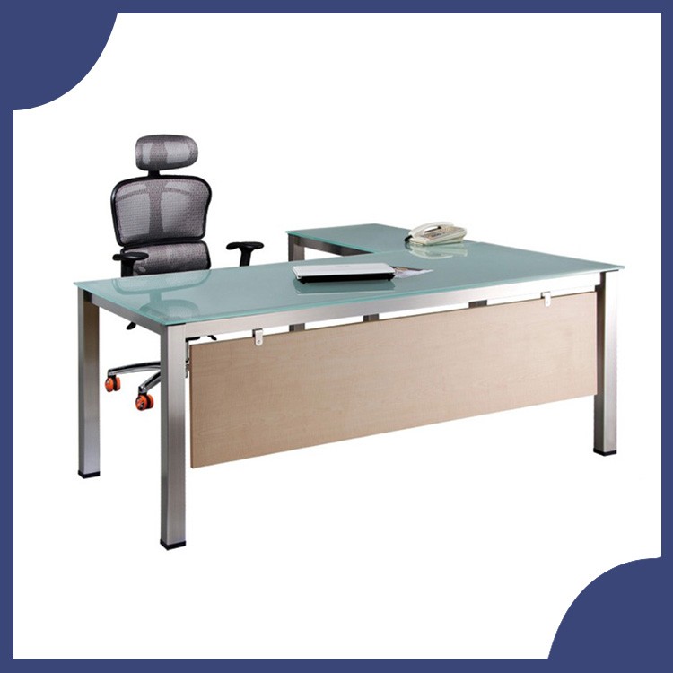 【屬過大商品，運費請先詢問】辦公家具 SKA-16080MG+SKA-9050MG 不銹鋼 強化霧面玻璃 主管桌 辦公桌 書桌 桌子