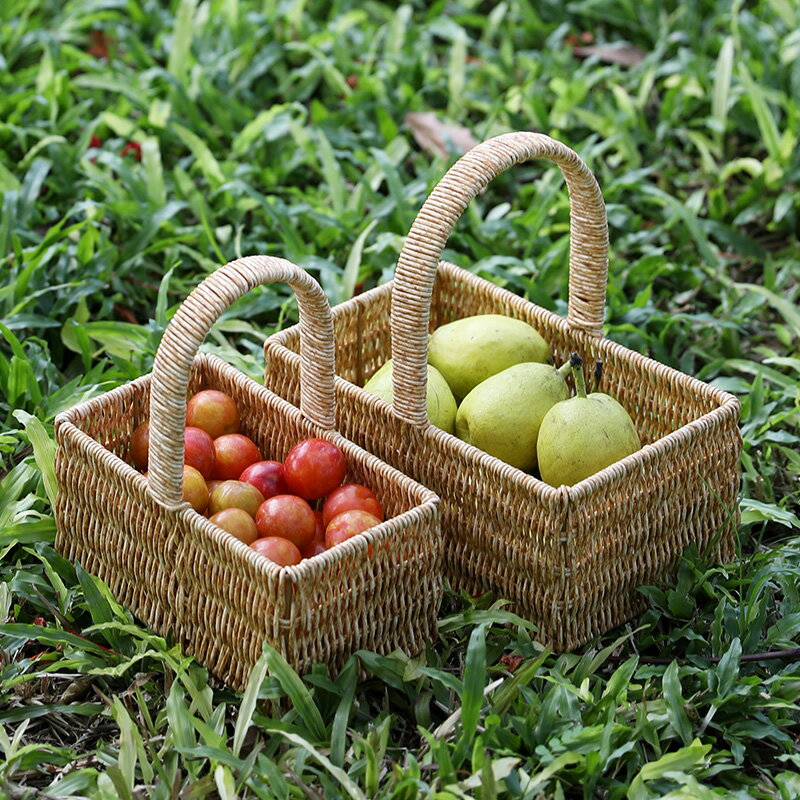野餐籃小籃子ins風水果提籃戶外裝飾花籃仿藤編購物籃采摘籃