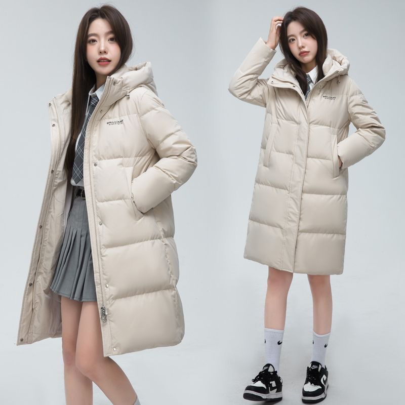 加厚保暖冬天外套 高梵羽絨服女中長版反季清倉韓版修身連帽白鴨絨保暖外套女潮韓版 羽絨外套連帽 長款
