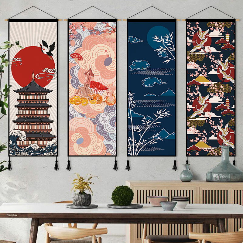 日式和風布藝掛畫壽司料理店居酒屋裝飾畫簡約餐廳掛毯床頭掛布