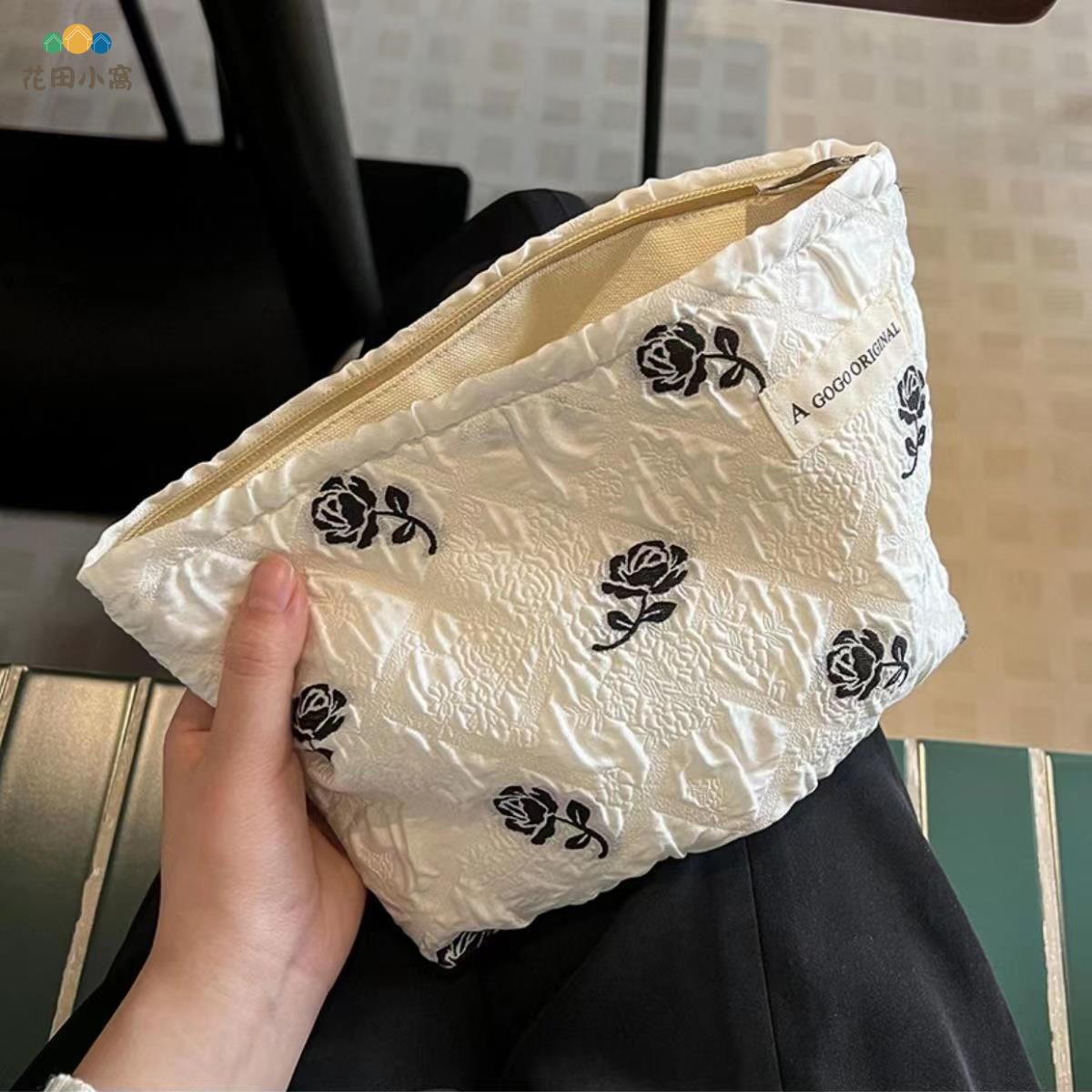 ins 超火化妝包 玫瑰印花氣質化妝品收納包 內膽包 大容量 便攜外出[PP0513021]