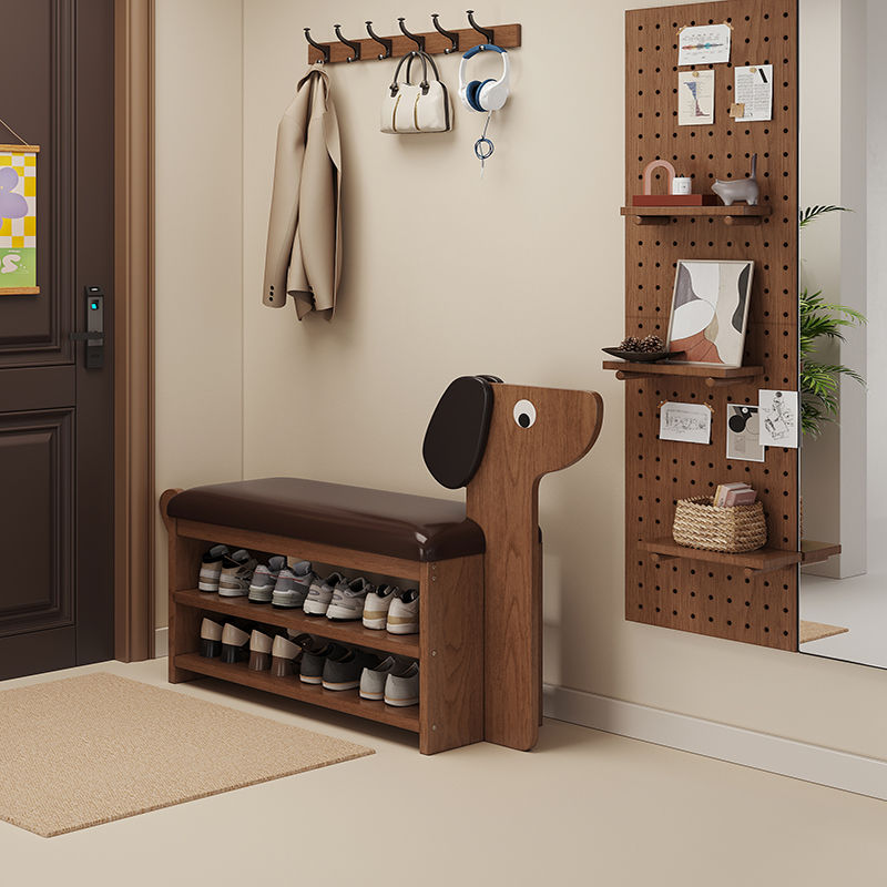 小狗換鞋凳多層家用門口創意鞋架一體軟包兒童小孩進門可坐穿鞋凳