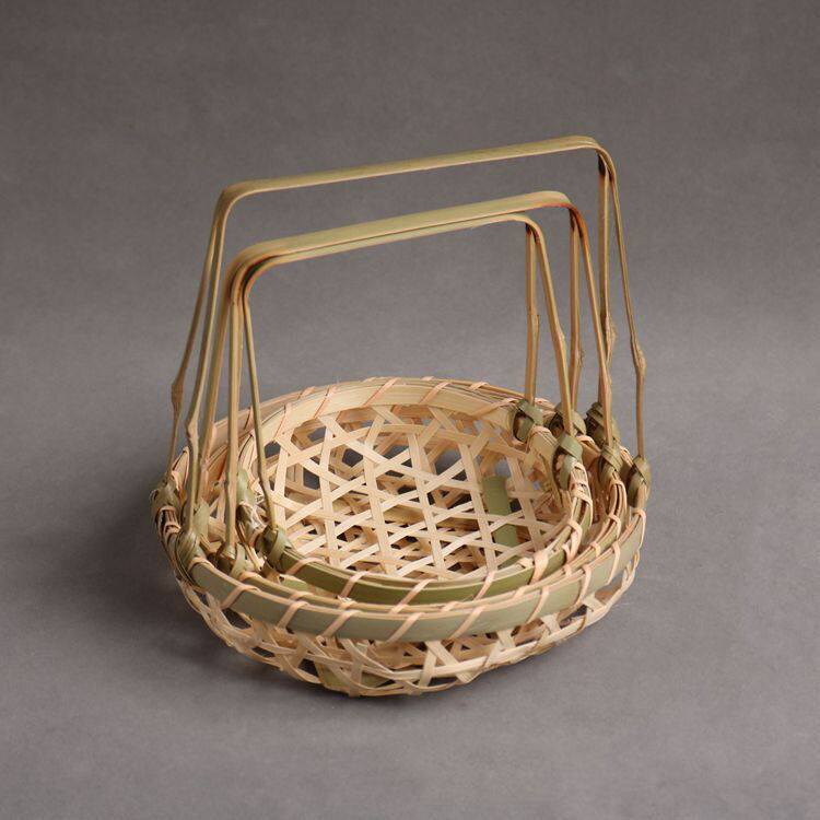 竹編小提籃戶外小籃子竹編收納小竹籃迷你水果籃干果籃網格提手藍 4