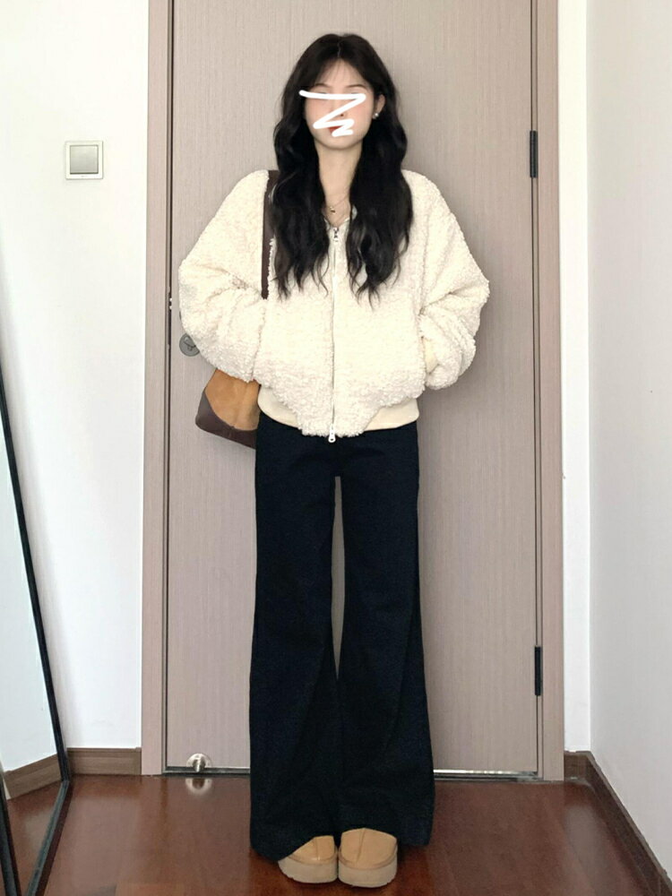 白色羊羔毛絨短外套女秋冬季2024新款爆款韓系搖粒絨加厚加絨上衣【雲木雜貨】