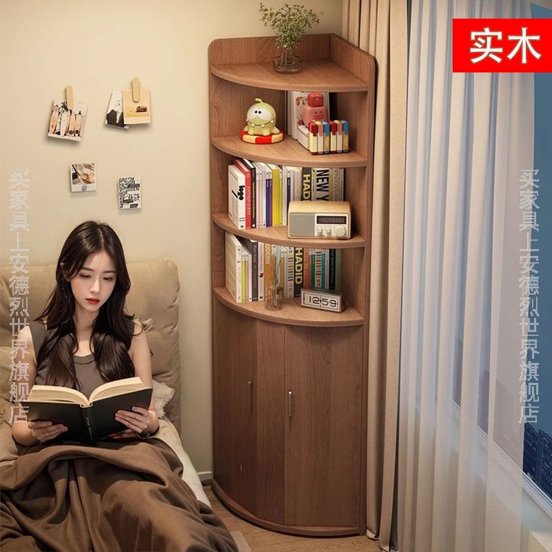 免運 公司貨 轉角櫃 置物架 實木轉角書櫃拐角櫃飄窗櫃子臥室床頭現代簡約網紅書架置物架落地