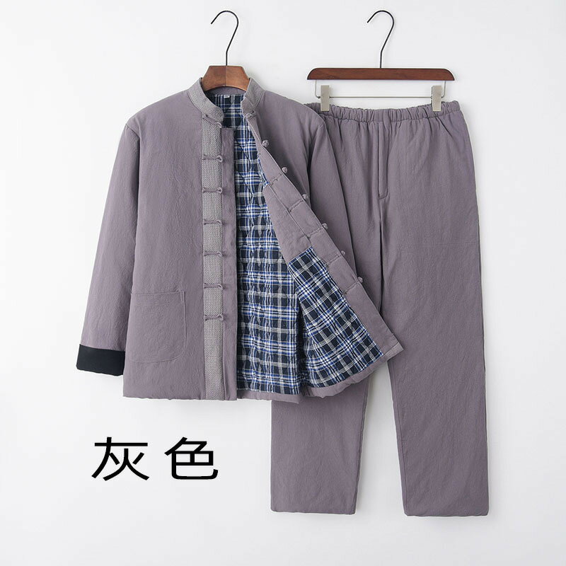 【巴黎精品】唐裝漢服套裝(兩件套)-加厚棉襖復古長褲男套裝5色a1bx82