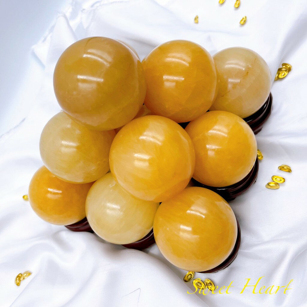 Sweet Heart 田芯開運精選 💯天然 黃玉球 黃玉 搭配七星陣 無摳無裂 5公分 保證天然美品 招財 納福 求財 2