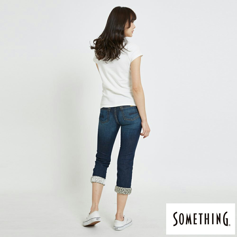 SOMETHING  NEO FIT合身七分牛仔褲-女款 中古藍 4