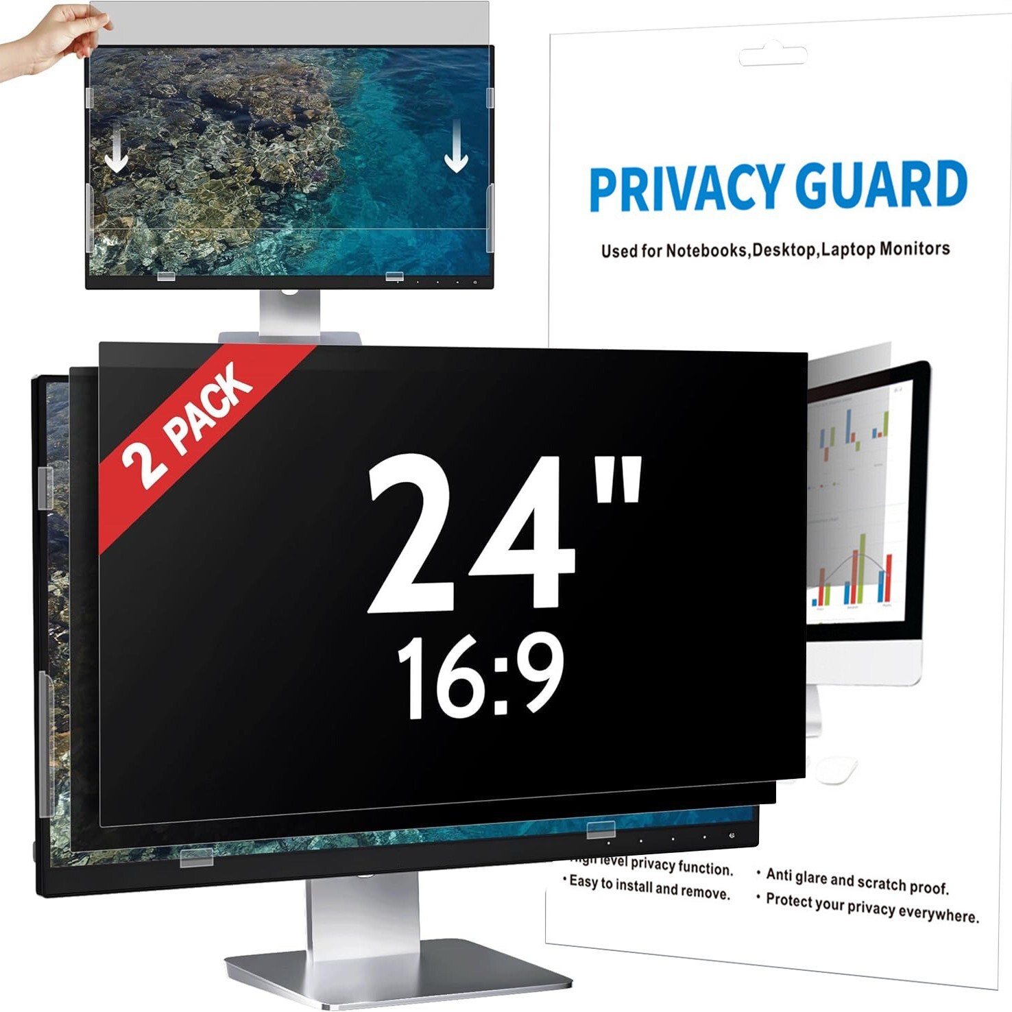 24" Privacy Screen 16:9 Anti-Blue Light & Anti-Glare Filter