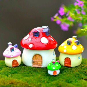 卡通蘑菇房子微景觀小擺件別墅DIY童話迷你蘑菇房屋樹脂造景裝飾