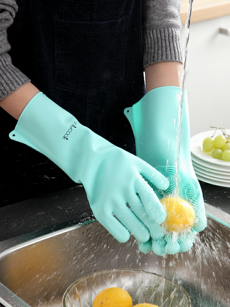 onlycook硅膠洗碗手套 刷碗洗碗神器 家務廚房刷碗洗菜橡膠手套