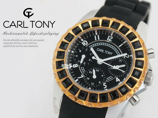 【完全計時】手錶館│CARL TONY 晶鑽魅惑腕錶 防水矽膠錶帶系列 三眼計時款CT3013OS-1
