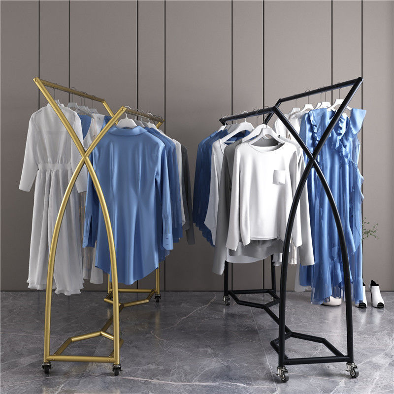 免運/可開票 快速出貨 服裝店雙排展示架掛衣架雙槓架室內中島晾衣服架可移動帶輪雙桿架