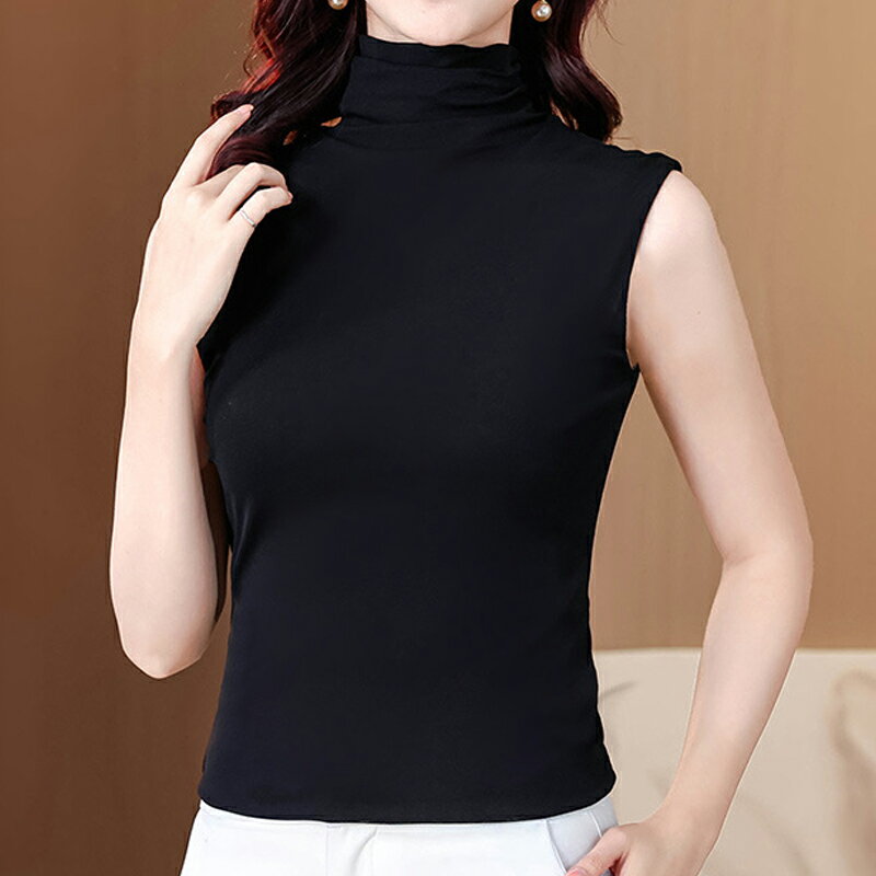 【巴黎精品】現貨+預購高級蕾絲上衣無袖雪紡衫網紗拼接氣質打底衫內搭休閒女裝-簡約高領修身女上衣a1kw52