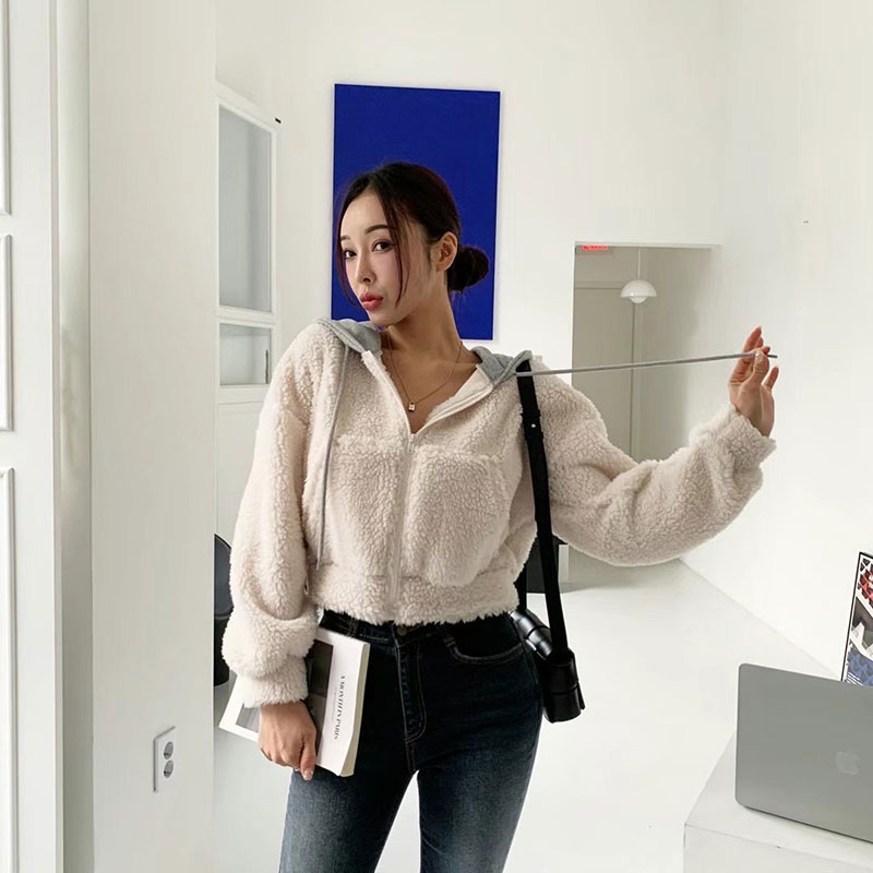 ANNAS 正韓 連帽毛毛外套 短板棒球外套 帥氣休閒毛衣 加厚保暖顯瘦 羊羔毛 搖粒絨 泰迪熊外套 韓國 7