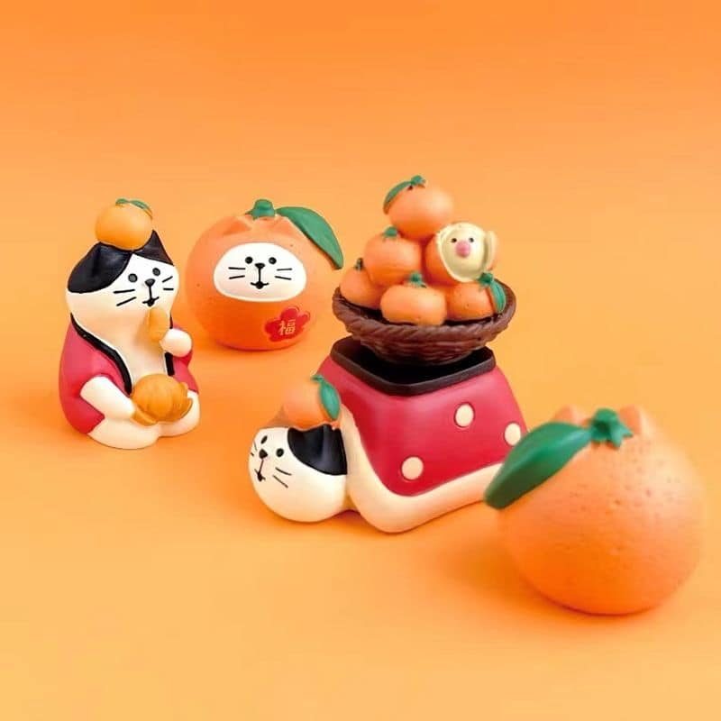日式拜年福橘貓 治癒系可愛日式小擺件桌面裝飾品