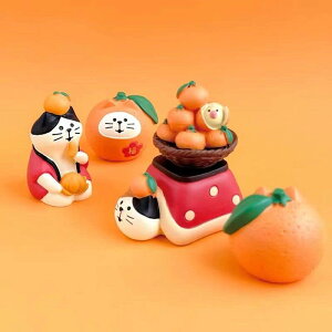 日式拜年福橘貓 治癒系可愛日式小擺件桌面裝飾品