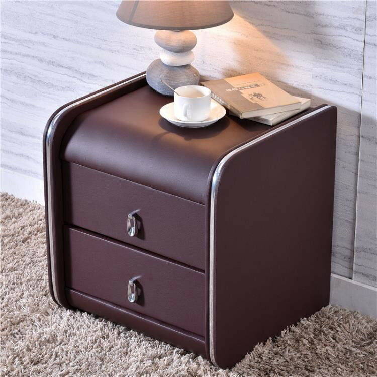 床頭櫃 皮質床頭柜簡約現代帶鎖歐式軟包迷你臥室實木色儲物收納小柜整裝 ATF