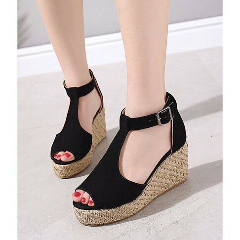 大尺碼涼鞋 魚口鞋 楔型凉鞋 魚口涼鞋 楔型鞋 厚底鞋 女鞋 夏季涼鞋 韓版爆款 【櫻桃嚴選】 1
