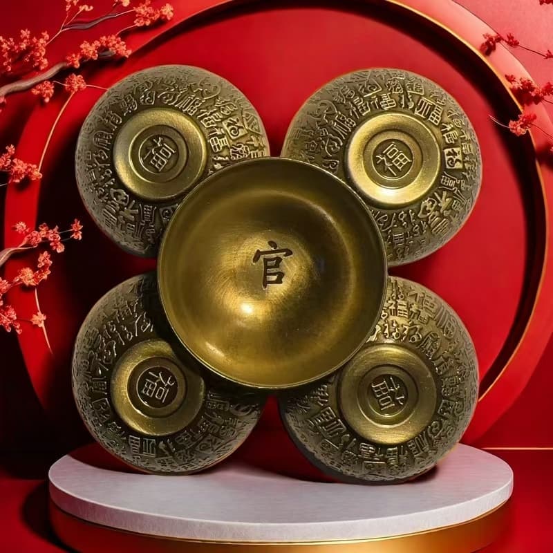 【臺灣公司 可開發票】【潮】黃銅小碗福祿壽喜銅碗功夫茶杯家居茶道工藝擺件可收藏