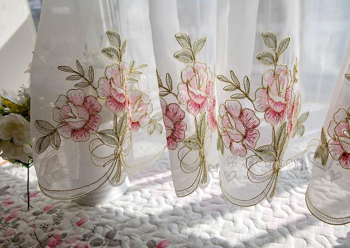 嫣然刺繡半簾咖啡簾 唯美成品小短簾隔斷簾 廚房窗簾紗門簾櫥柜簾 3