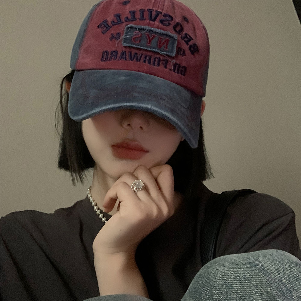 美式復古棒球帽女軟頂字母水洗牛仔鴨舌帽寬帽簷大頭圍顯臉小帽子-貼心家居