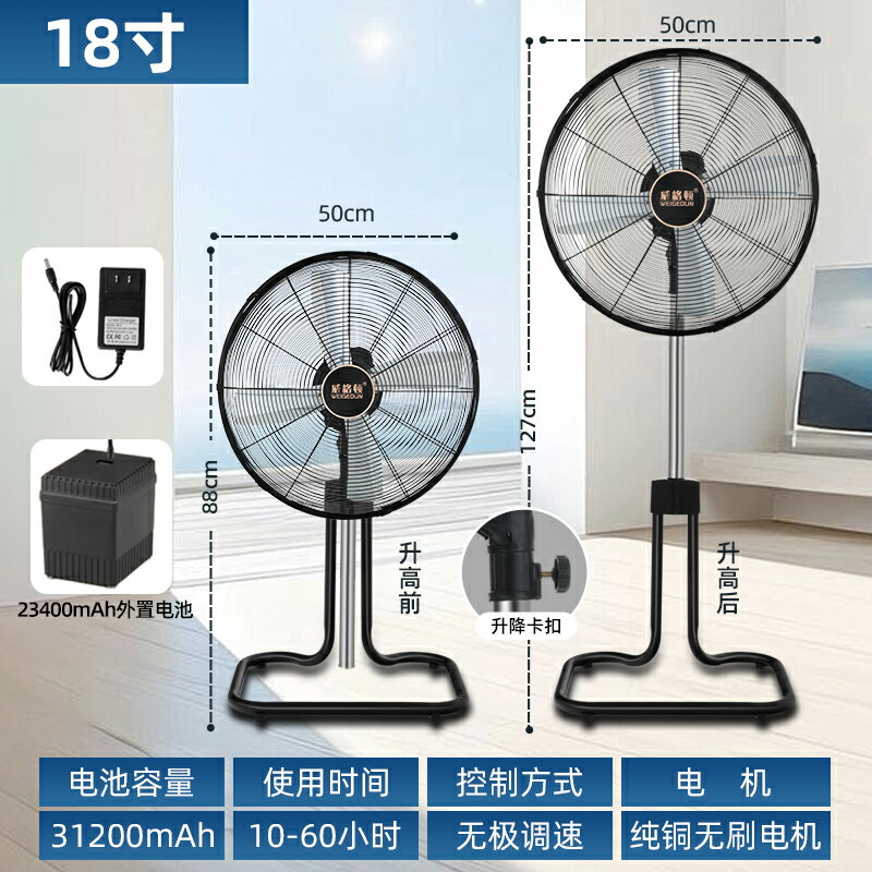 {可打統編 保固一年}威格頓可充電落地扇20寸大風力家用戶外趴地扇蓄電池太陽能坐地扇 0