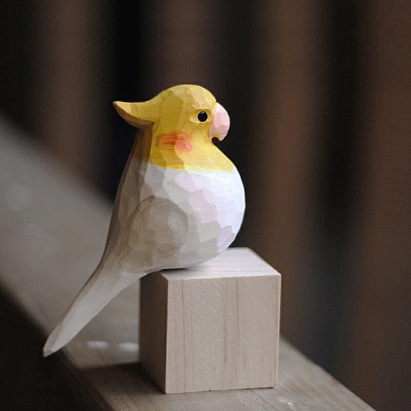 鹿妖商店 肥啾鳥木雕 玄鳳鸚鵡 鳳頭鸚鵡 純手工 實木擺件 小胖鳥