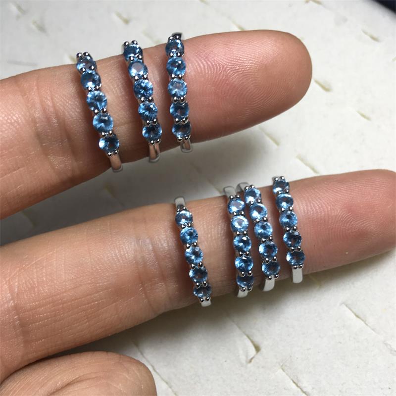 天然藍尖晶石戒指女款活口白銅防托帕石排戒日韓清新簡約時尚飾品