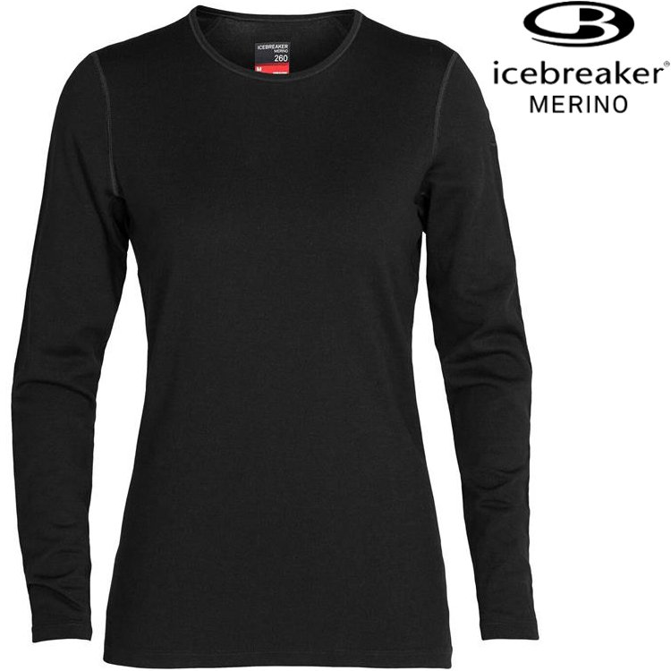 Icebreaker Tech BF260 女款 圓領長袖上衣/美麗諾羊毛排汗衣 104387 001 黑