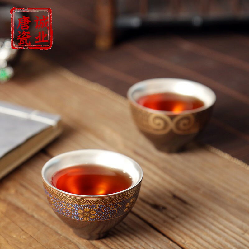 鎏銀茶杯999純銀茶盞主人單杯品茗功夫茶具斗笠杯圓口杯特價茶碗