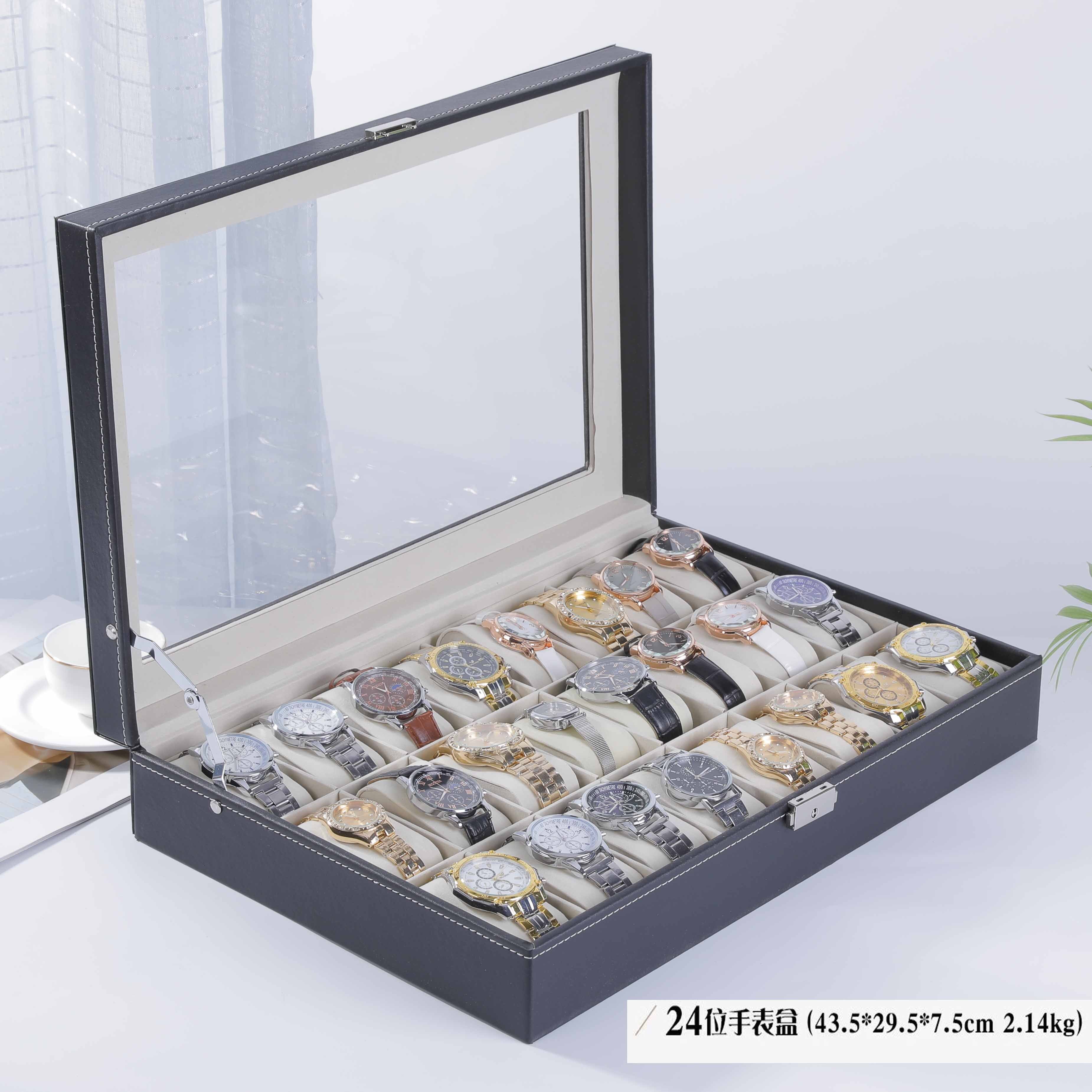 飾品首飾收納盒 皮質手錶收納盒家用腕錶機械表防塵帶蓋展示陳列盒高檔手鏈整理箱