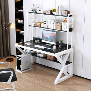 電腦臺式桌書桌書架組合一體桌寫字桌簡約學生學習桌家用簡易臥室快速出貨