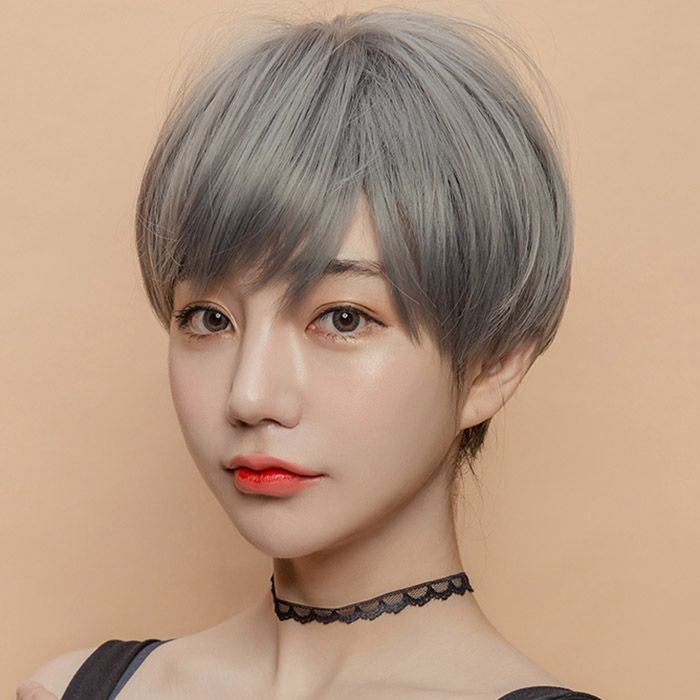 假發女短發帥氣全頭套修圓臉短直發網紅斜劉海自然蓬松中老年發型