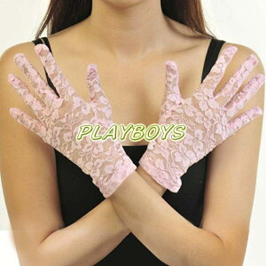 手套 全罩蕾絲花紋手套(粉紅)-短
