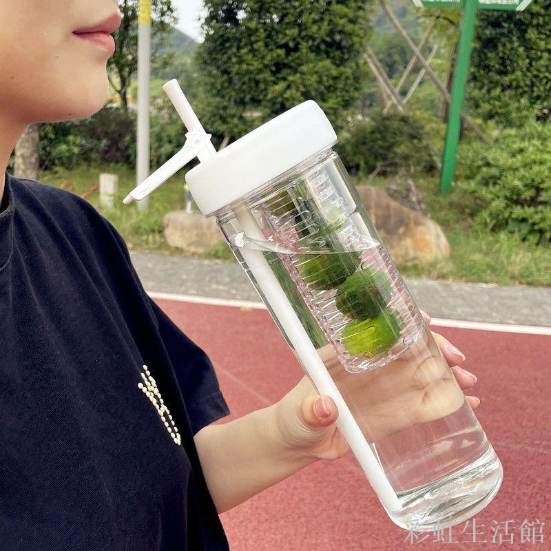 新款大容量塑膠吸管水杯子ins高顏值女男學生簡約小眾水果花茶杯